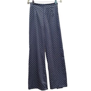 NWT Silky Mustard Seed Blue Geometric Print Wide Leg Pants Small